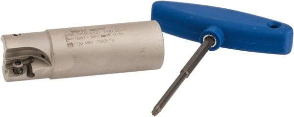 Iscar - 1-1/4" Cut Diam, 0.63" Max Depth of Cut, 1-1/4" Shank Diam, 4" OAL, Indexable Square Shoulder Helical End Mill - H490 AN.X 17 Inserts, Weldon Shank, 90° Lead Angle, Through Coolant, Series Helido - Apex Tool & Supply