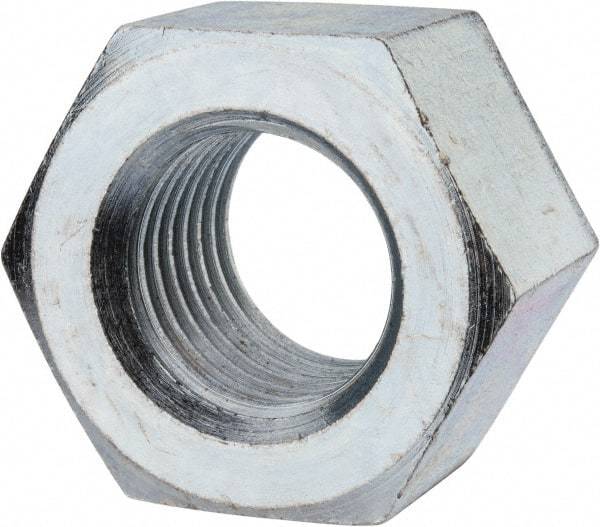 Value Collection - 1-3/4 - 5 UNC Steel Right Hand Heavy Hex Nut - 2-3/4" Across Flats, 1-23/32" High, Zinc-Plated Finish - Apex Tool & Supply