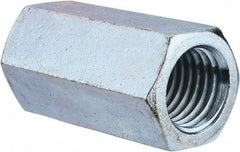Value Collection - 1-1/8 - 7 UNC, 3" OAL Steel Standard Coupling Nut - Zinc-Plated Finish, 1-1/2" Width Across Flats - Apex Tool & Supply