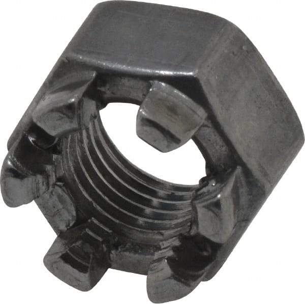 Value Collection - 3/8-24 UNF Grade 5 Steel Castle Locknut - 9/16" Width Across Flats, 13/32" High, Uncoated - Apex Tool & Supply