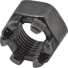 Value Collection - 3/8-24 UNF Grade 5 Steel Castle Locknut - 9/16" Width Across Flats, 13/32" High, Uncoated - Apex Tool & Supply