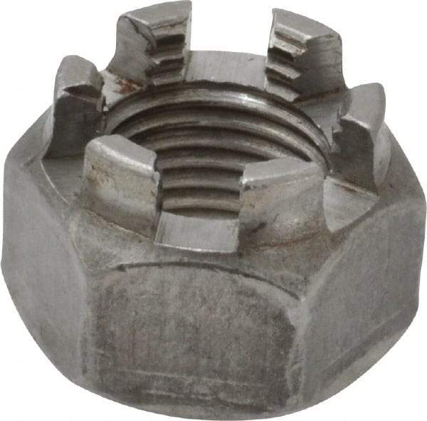 Value Collection - 1/2-20 UNF Grade 5 Steel Castle Locknut - 3/4" Width Across Flats, 9/16" High, Uncoated - Apex Tool & Supply