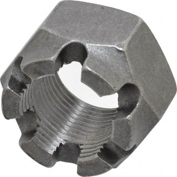 Value Collection - 1-14 UNF Grade 5 Steel Castle Locknut - 1-1/2" Width Across Flats, 1" High, Uncoated - Apex Tool & Supply