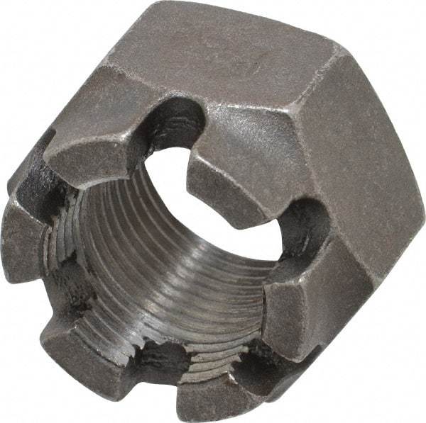 Value Collection - 1-1/8 - 12 UNF Grade 5 Steel Castle Locknut - 1-11/16" Width Across Flats, 1-5/32" High, Uncoated - Apex Tool & Supply