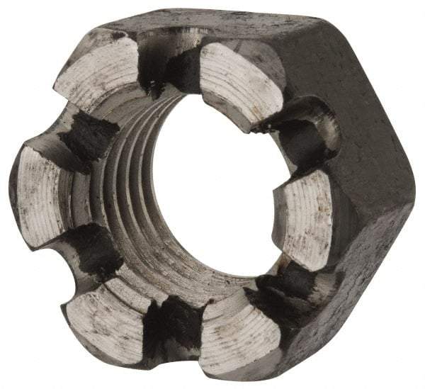Value Collection - 1-8 UNC Grade 2 Steel Slotted Locknut - 1-1/2" Width Across Flats, 55/64" High, Uncoated - Apex Tool & Supply