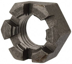 Value Collection - 1-1/8 - 7 UNC Grade 2 Steel Slotted Locknut - 1-11/16" Width Across Flats, 29/32" High, Uncoated - Apex Tool & Supply