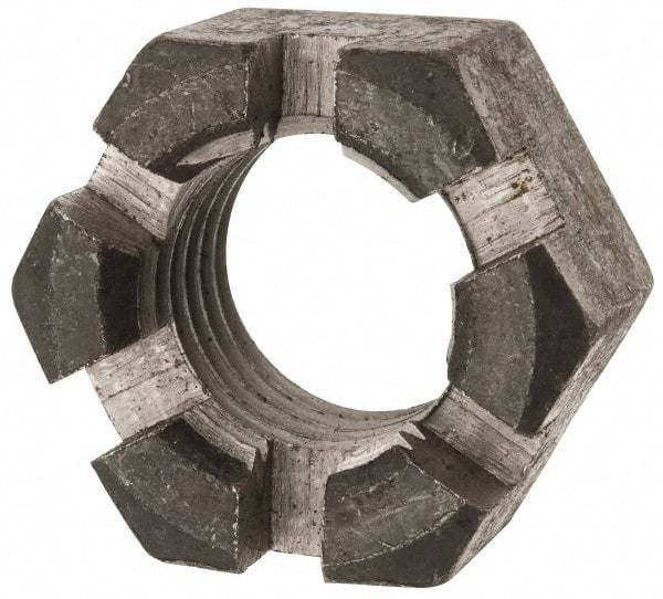 Value Collection - 1-3/8 - 6 UNC Grade 2 Steel Slotted Locknut - 4-1/2" Width Across Flats, 2-37/64" High, Uncoated - Apex Tool & Supply
