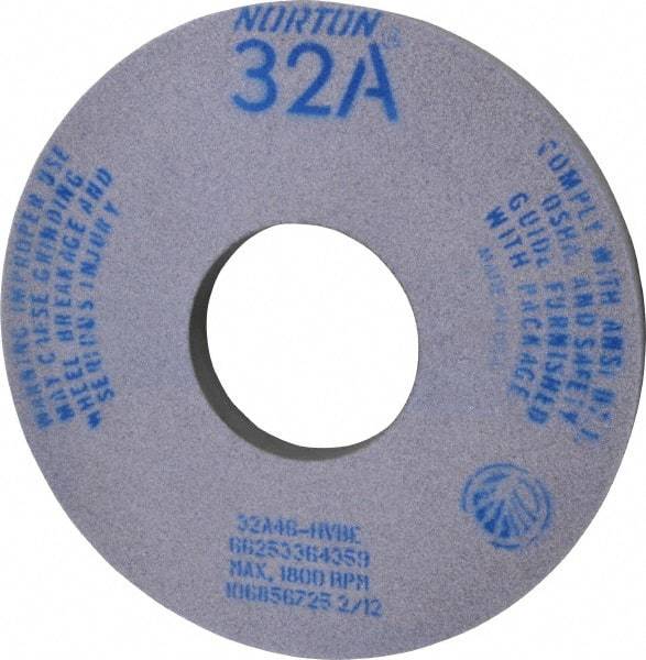 Norton - 14" Diam x 5" Hole x 1-1/2" Thick, H Hardness, 46 Grit Surface Grinding Wheel - Aluminum Oxide, Type 5, Coarse Grade, 1,800 Max RPM, Vitrified Bond, One-Side Recess - Apex Tool & Supply
