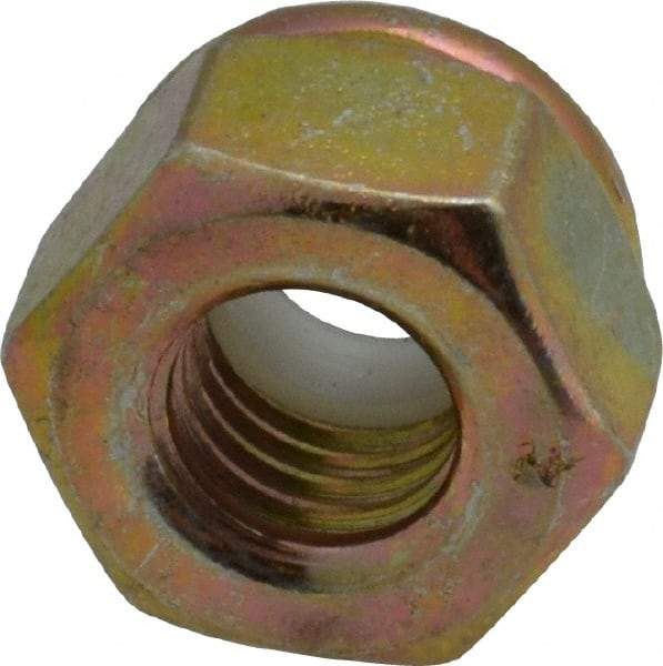 Value Collection - 1/4-28 UNF Grade 8 Hex Lock Nut with Nylon Insert - 7/16" Width Across Flats, 19/64" High, Zinc Yellow Dichromate Finish - Apex Tool & Supply