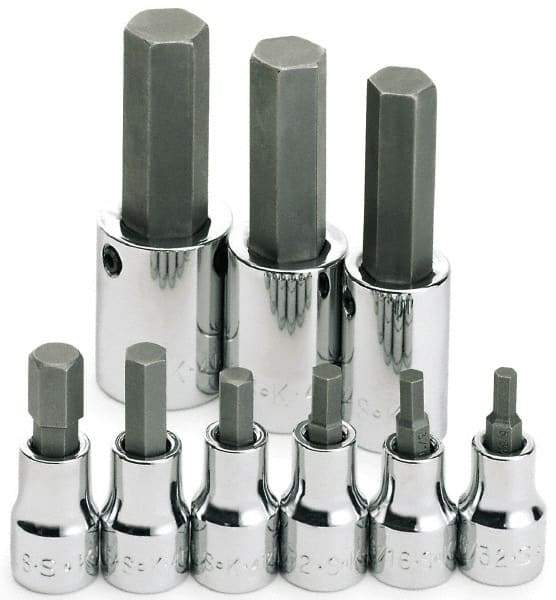 SK - 9 Piece 3/8 & 1/2" Drive Inch Hex Bit Socket Set - 5/32 to 5/8" Hex - Apex Tool & Supply