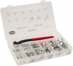 Oetiker - 124 Piece, 5/16 to 1" Diam, 2-Ear Service Clamp Kit - 123 Clamps & 1 Standard Jaw Pincers - Apex Tool & Supply