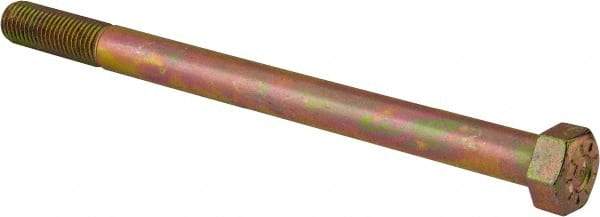 Made in USA - 7/8-9 UNC, 12" Length Under Head Hex Head Cap Screw - Partially Threaded, Grade L9 Alloy Steel, Zinc Yellow Dichromate Finish, 1-5/16" Hex - Apex Tool & Supply