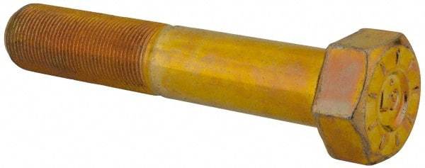 Made in USA - 1-1/4 - 12 UNF, 7" Length Under Head Hex Head Cap Screw - Partially Threaded, Grade L9 Alloy Steel, Zinc Yellow Dichromate Finish, 1-7/8" Hex - Apex Tool & Supply
