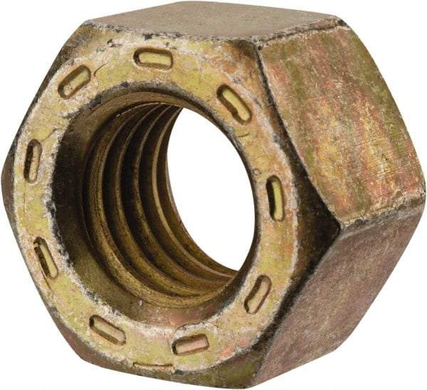 Made in USA - 9/16-12 UNC Steel Right Hand Hex Nut - 7/8" Across Flats, 31/64" High, Zinc Yellow Dichromate Cad & Waxed Finish - Apex Tool & Supply