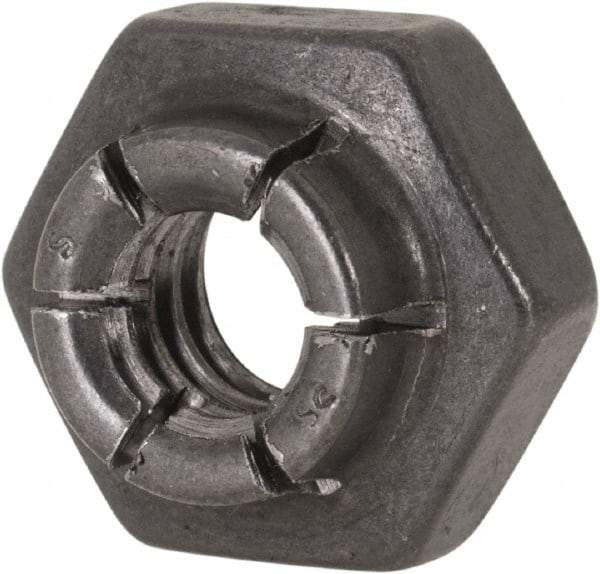 Flex-Loc - 1/4-20 UNC Grade 2 Heavy Hex Lock Nut with Expanding Flex Top - 19/64" High, Uncoated, Meets Military Specifications - Apex Tool & Supply