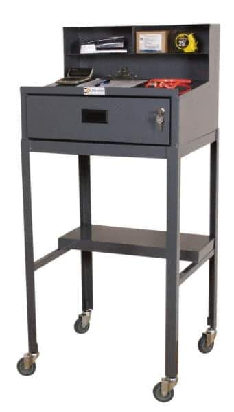 Durham - 1 Drawer Mobile Shop Desk - 23" Wide x 20" Deep x 47-3/4" High, Gray - Apex Tool & Supply