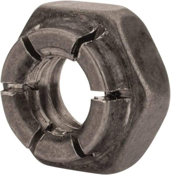 Flex-Loc - 1/4-20 UNC 18-8 Hex Lock Nut with Expanding Flex Top - 7/32" High, Uncoated, Meets Military Specifications - Apex Tool & Supply