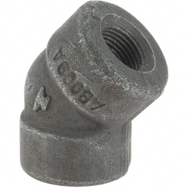 Made in USA - Size 3/8", Class 3,000, Forged Carbon Steel Black Pipe 45° Elbow - 3,000 psi, Threaded End Connection - Apex Tool & Supply