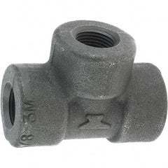 Made in USA - Size 3/8", Class 3,000, Forged Carbon Steel Black Pipe Tee - 3,000 psi, Threaded End Connection - Apex Tool & Supply
