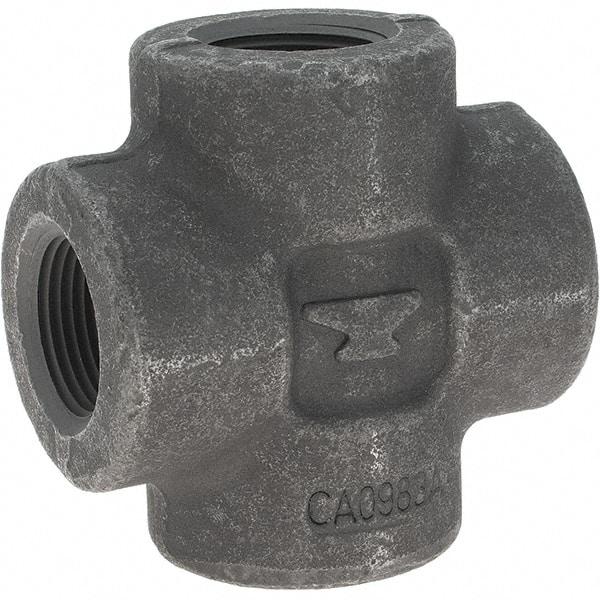 Made in USA - Size 1", Class 3,000, Forged Carbon Steel Black Pipe Cross - 3,000 psi, Threaded End Connection - Apex Tool & Supply