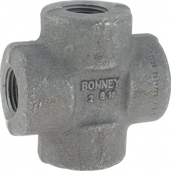 Made in USA - Size 1/2", Class 3,000, Forged Carbon Steel Black Pipe Cross - 3,000 psi, Threaded End Connection - Apex Tool & Supply