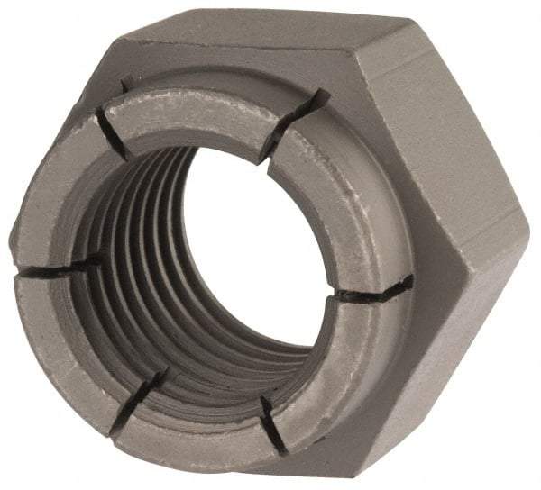 Flex-Loc - 1-8 UNC Grade 2 Hex Lock Nut with Expanding Flex Top - 1-7/16" Width Across Flats, Uncoated, Meets Military Specifications - Apex Tool & Supply