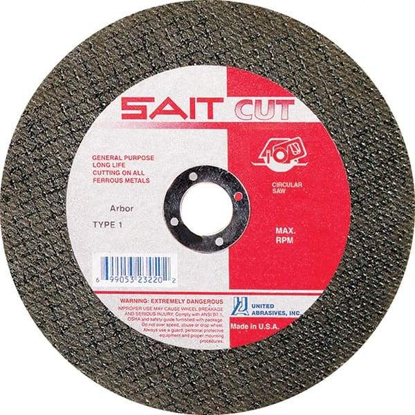 Sait - 4-1/2" 30 Grit Aluminum Oxide Cutoff Wheel - 5/64" Thick, 7/8" Arbor, 13,300 Max RPM, Use with Angle Grinders - Apex Tool & Supply