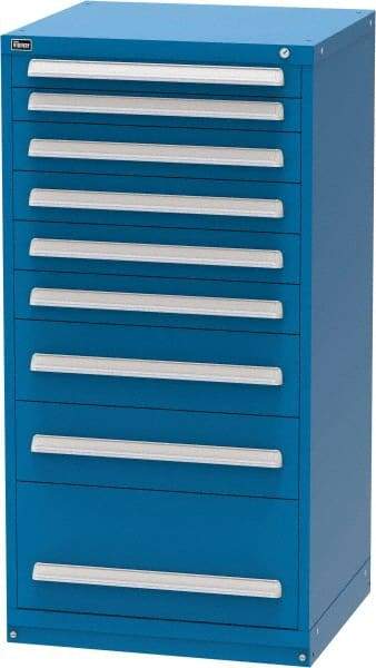 Vidmar - 9 Drawer, Modular Storage Cabinet - Steel, 30" Wide x 27-3/4" Deep x 59" High, Blue - Apex Tool & Supply