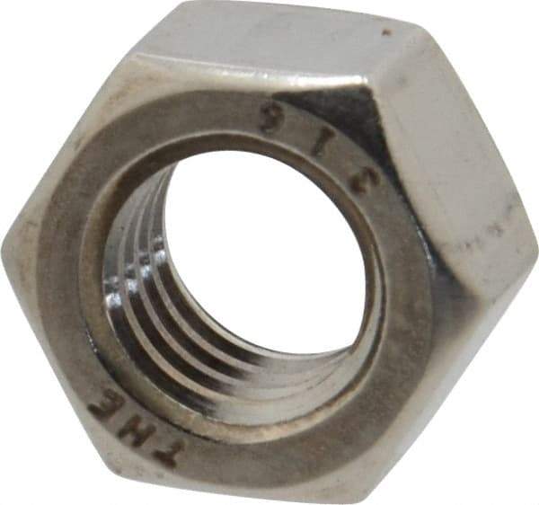 Value Collection - 3/8-16 UNC Stainless Steel Right Hand Hex Nut - 9/16" Across Flats, 21/64" High, Uncoated - Apex Tool & Supply