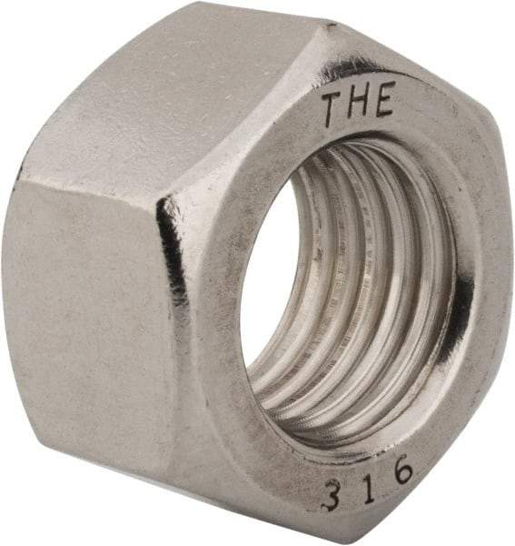 Value Collection - 1-8 UNC Stainless Steel Right Hand Hex Nut - 1-1/2" Across Flats, 55/64" High, Uncoated - Apex Tool & Supply
