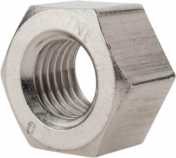 Value Collection - 1-8 UNC Stainless Steel Right Hand Heavy Hex Nut - 1-5/8" Across Flats, 63/64" High, Uncoated - Apex Tool & Supply