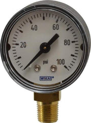 Wika - 1-1/2" Dial, 1/8 Thread, 0-100 Scale Range, Pressure Gauge - Lower Connection Mount, Accurate to 3-2-3% of Scale - Apex Tool & Supply