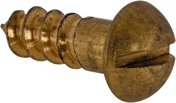 Value Collection - #8, 1/2" Length Under Head, Slotted Drive, Round Head Wood Screw - ASME B18.6.1, Brass - Apex Tool & Supply