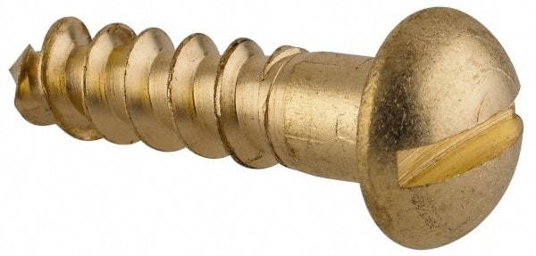 Value Collection - #14, 1" Length Under Head, Slotted Drive, Round Head Wood Screw - ASME B18.6.1, Brass - Apex Tool & Supply