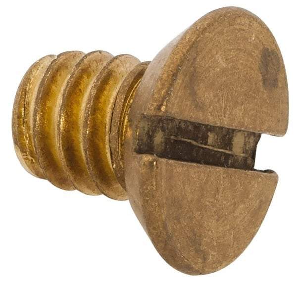 Value Collection - 1/4-20 UNC, 3/8" OAL Slotted Drive Machine Screw - Flat Head, Brass, Uncoated, Without Washer - Apex Tool & Supply