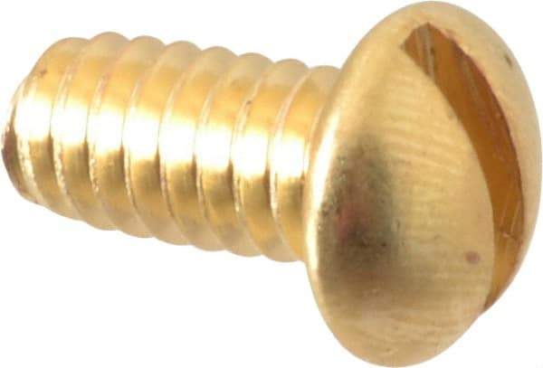 Value Collection - 1/4-20 UNC, 1/2" Length Under Head Slotted Drive Machine Screw - Round Head, Brass, Without Washer - Apex Tool & Supply