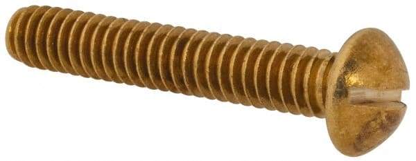 Value Collection - 1/4-20 UNC, 1-1/2" Length Under Head Slotted Drive Machine Screw - Round Head, Brass, Without Washer - Apex Tool & Supply