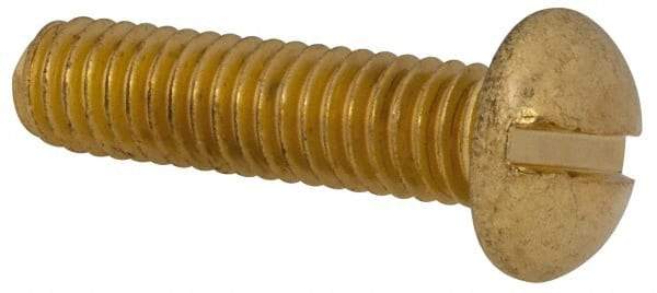 Made in USA - 5/16-18 UNC, 1-1/4" Length Under Head Slotted Drive Machine Screw - Round Head, Brass, Uncoated, Without Washer - Apex Tool & Supply