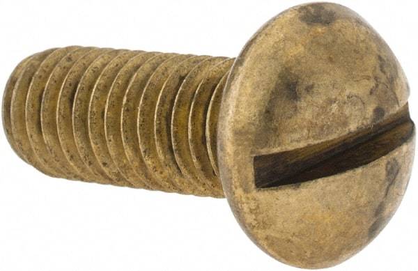 Made in USA - 3/8-16 UNC, 1" Length Under Head Slotted Drive Machine Screw - Round Head, Brass, Uncoated, Without Washer - Apex Tool & Supply