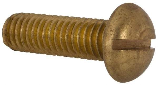 Made in USA - 3/8-16 UNC, 1-1/4" Length Under Head Slotted Drive Machine Screw - Round Head, Brass, Uncoated, Without Washer - Apex Tool & Supply