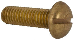 Made in USA - 3/8-16 UNC, 1-1/4" Length Under Head Slotted Drive Machine Screw - Round Head, Brass, Uncoated, Without Washer - Apex Tool & Supply