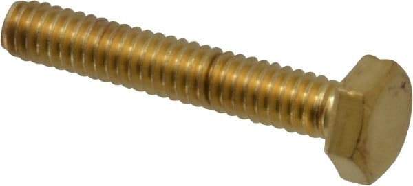 Value Collection - 1/4-20 UNC, 1-1/2" Length Under Head Hex Head Cap Screw - Brass, 7/16" Hex - Apex Tool & Supply
