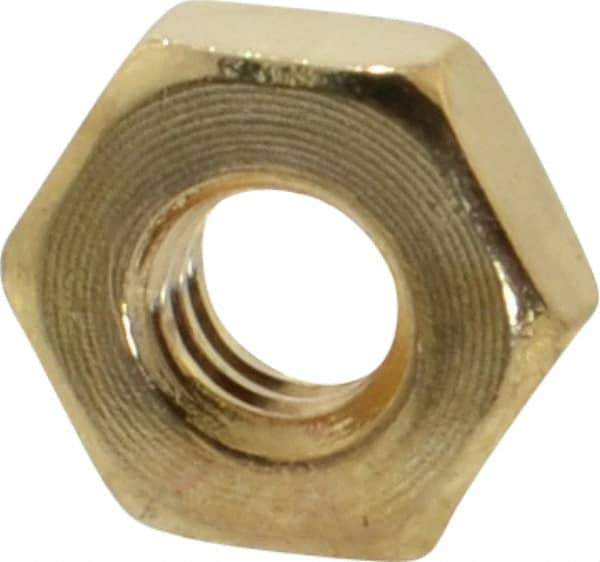 Value Collection - #8-32 UNC Brass Right Hand Machine Screw Hex Nut - 11/32" Across Flats, 1/8" High, Uncoated - Apex Tool & Supply