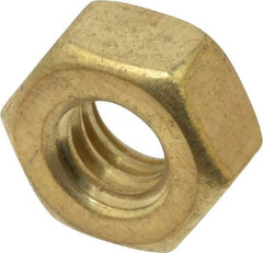 Value Collection - 1/4-20 UNC Brass Right Hand Hex Nut - 7/16" Across Flats, 7/32" High, Uncoated - Apex Tool & Supply