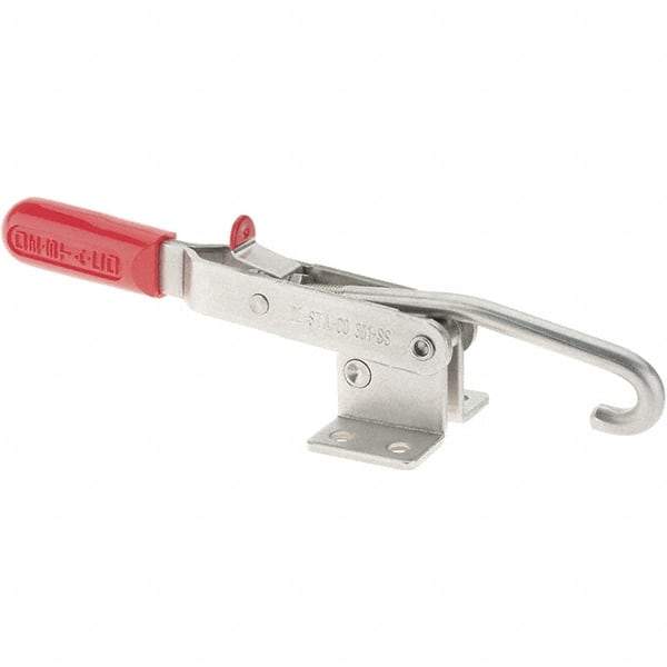 De-Sta-Co - 1,000 Lb Capacity, Horizontal, J Hook, Flanged Base, Stainless Steel Pull Action Latch Clamp - 6.13" Drawing Movement, 13.45" OAL, Straight Handle - Apex Tool & Supply