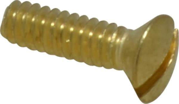 Value Collection - #6-32 UNC, 1/2" OAL Slotted Drive Machine Screw - Oval Head, Brass, Uncoated, Without Washer - Apex Tool & Supply