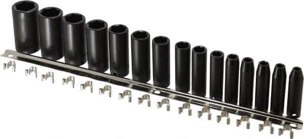 Proto - 15 Piece 3/8" Drive Deep Well Impact Socket Set - 6 Points, 1/4" to 1" Range, Inch Measurement Standard - Apex Tool & Supply