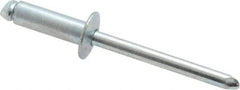 RivetKing - Size 66 Dome Head Steel Open End Blind Rivet - Steel Mandrel, 0.251" to 3/8" Grip, 3/8" Head Diam, 0.192" to 0.196" Hole Diam, 0.575" Length Under Head, 3/16" Body Diam - Apex Tool & Supply