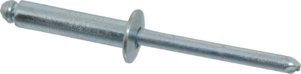 RivetKing - Size 610 Dome Head Steel Open End Blind Rivet - Steel Mandrel, 0.501" to 5/8" Grip, 3/8" Head Diam, 0.192" to 0.196" Hole Diam, 0.825" Length Under Head, 3/16" Body Diam - Apex Tool & Supply