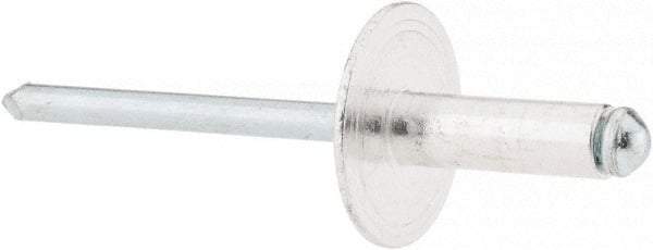 RivetKing - Size 66 Large Flange Dome Head Aluminum Open End Blind Rivet - Steel Mandrel, 0.251" to 3/8" Grip, 5/8" Head Diam, 0.192" to 0.196" Hole Diam, 0.575" Length Under Head, 3/16" Body Diam - Apex Tool & Supply